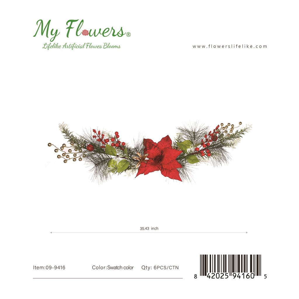 35.5" Christmas Berry & Poinsettia Garland