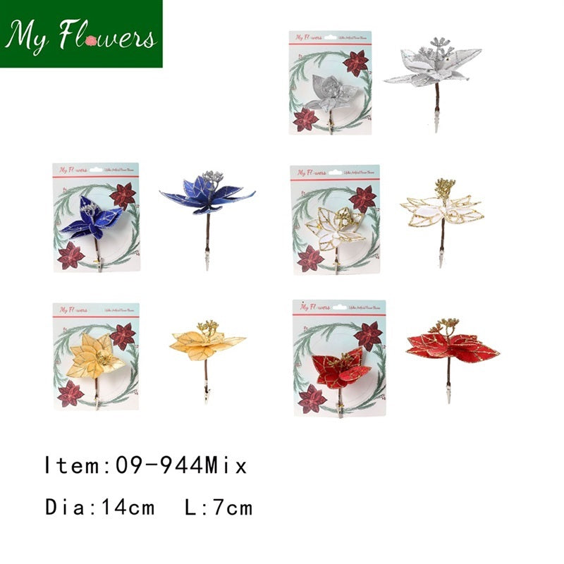 Christmas Poinsettia Flower on a Clip – Mixed Colors