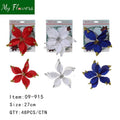 Christmas Poinsettia Flower on a Clip Red/White/Blue Mix - 48 Pcs/Case