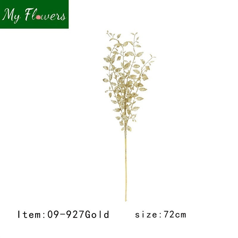 Gold Christmas Metallic Glitter Holly Stems