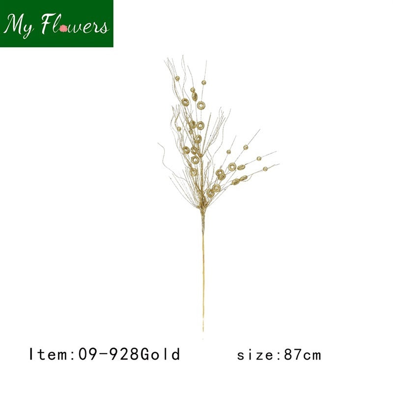 Gold Christmas Metallic Glitter Holly Stems