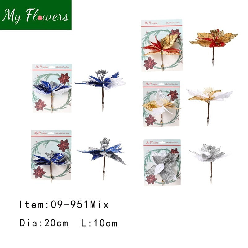 Mix Christmas Poinsettia Flower on a Clip