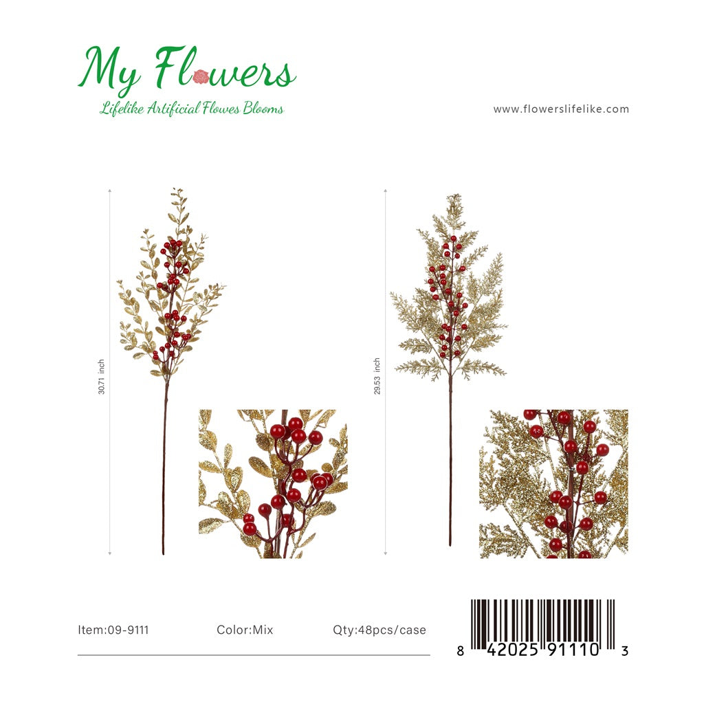 30.7" Christmas Berry Spray Mixed Colors - 48 Pcs/Case