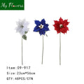 Christmas Poinsettia Stem Red/White/Blue Mix - 48 Pcs/Case
