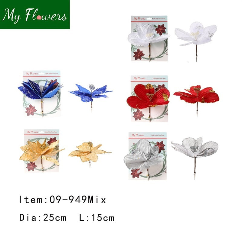 Mix Christmas Poinsettia Flower on a Clip