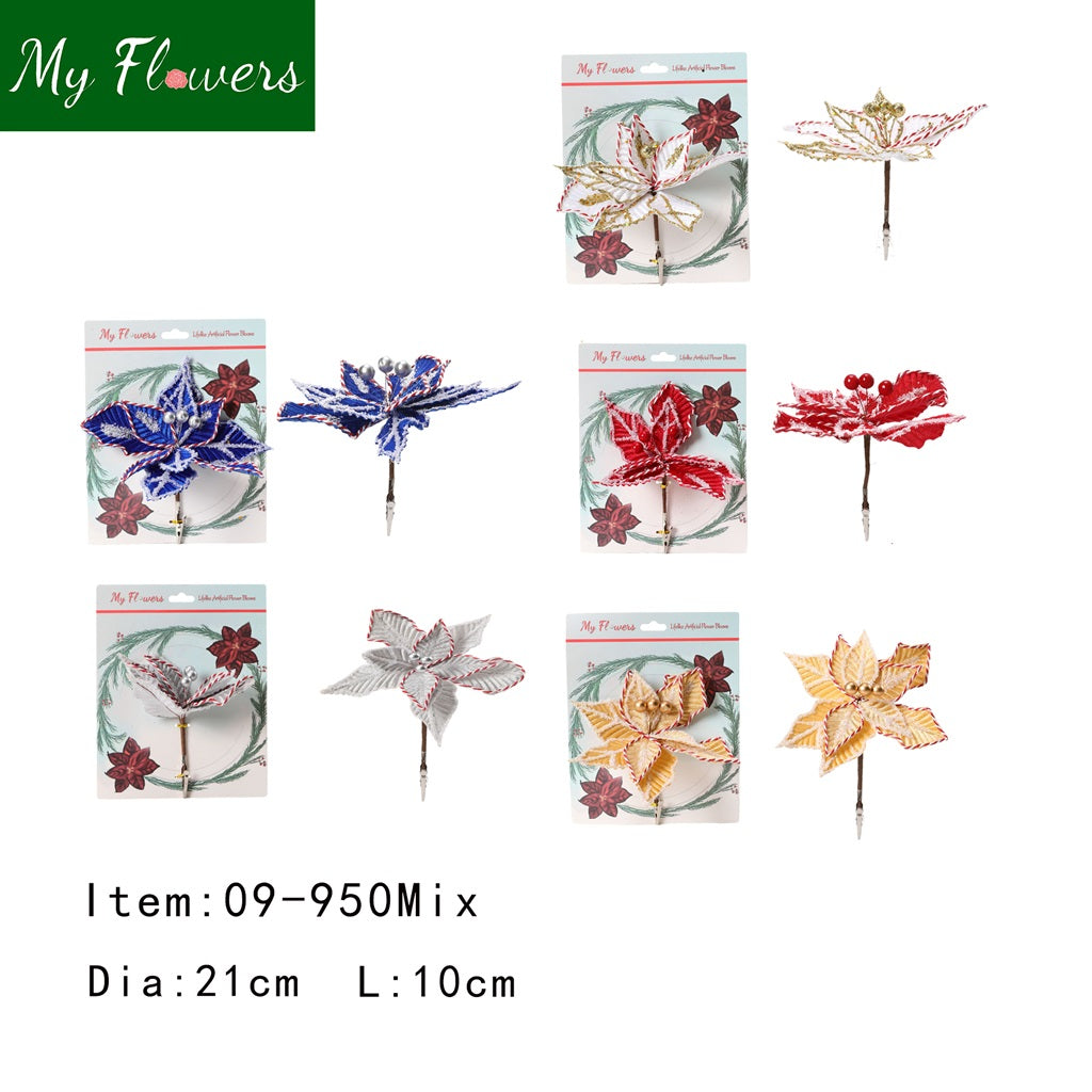 Mix Christmas Poinsettia Flower on a Clip