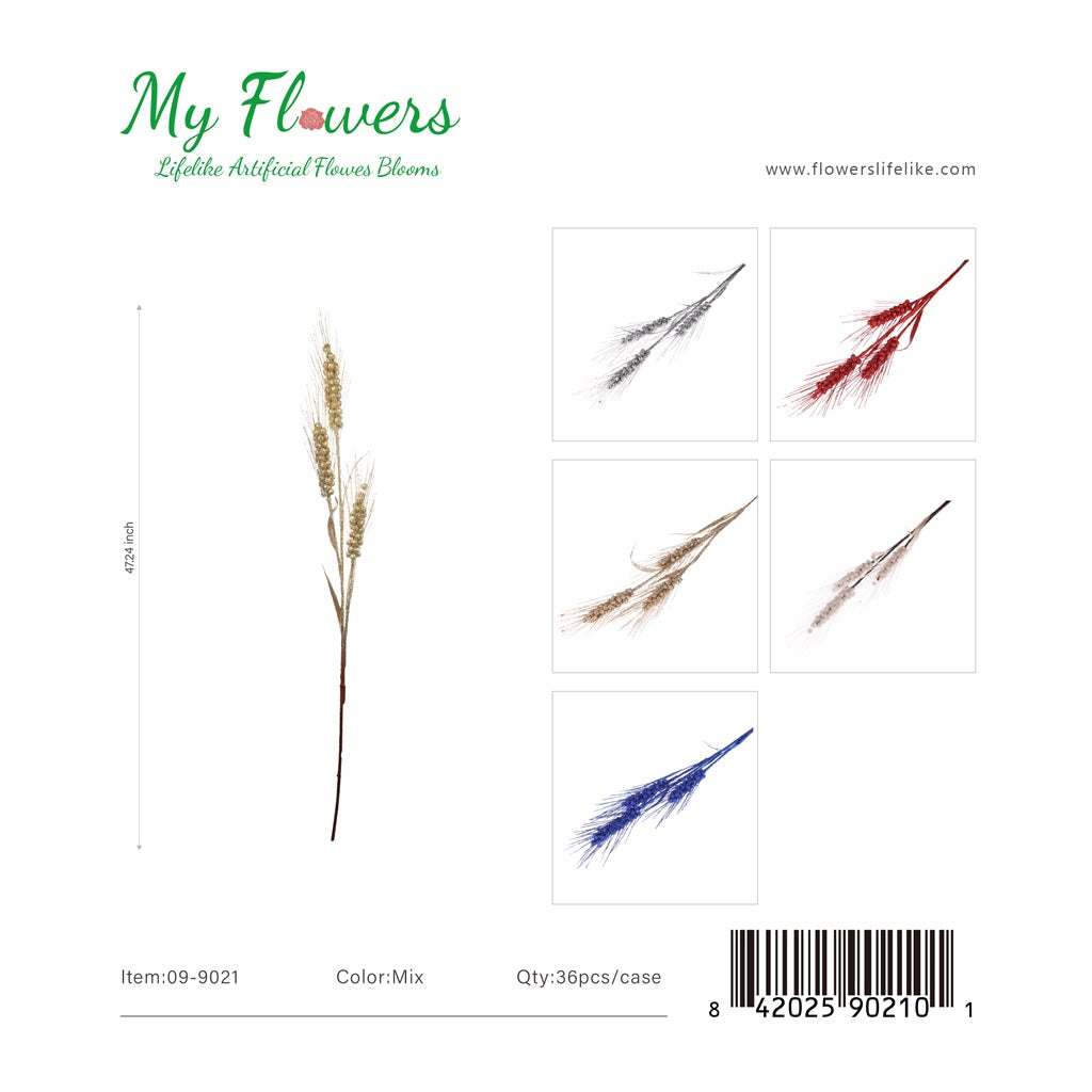 4ft Artificial Glitter Wheat Stalks Mixed Colors - 36 Pcs/Case