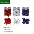 Christmas Poinsettia Flower on a Clip Red/White/Blue Mix - 48 Pcs/Case