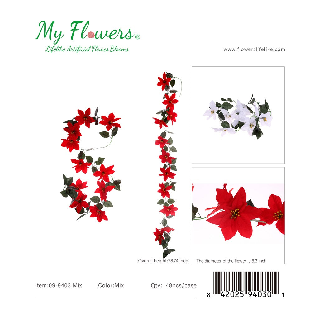Mix 10 Heads Artificial Christmas Hanging Flower Garland