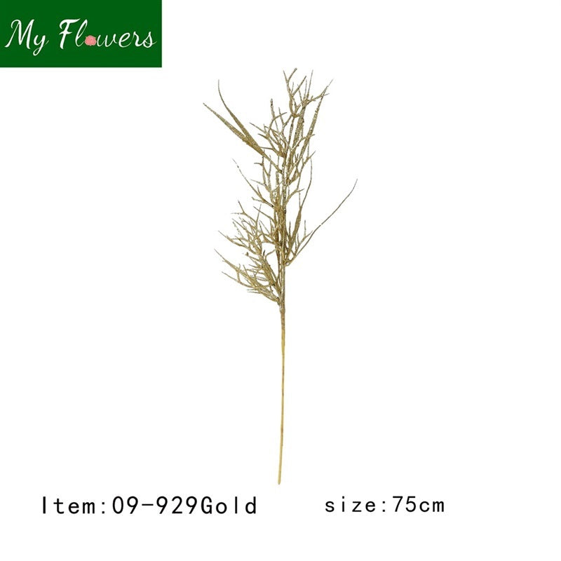 Gold Christmas Metallic Glitter Holly Stems