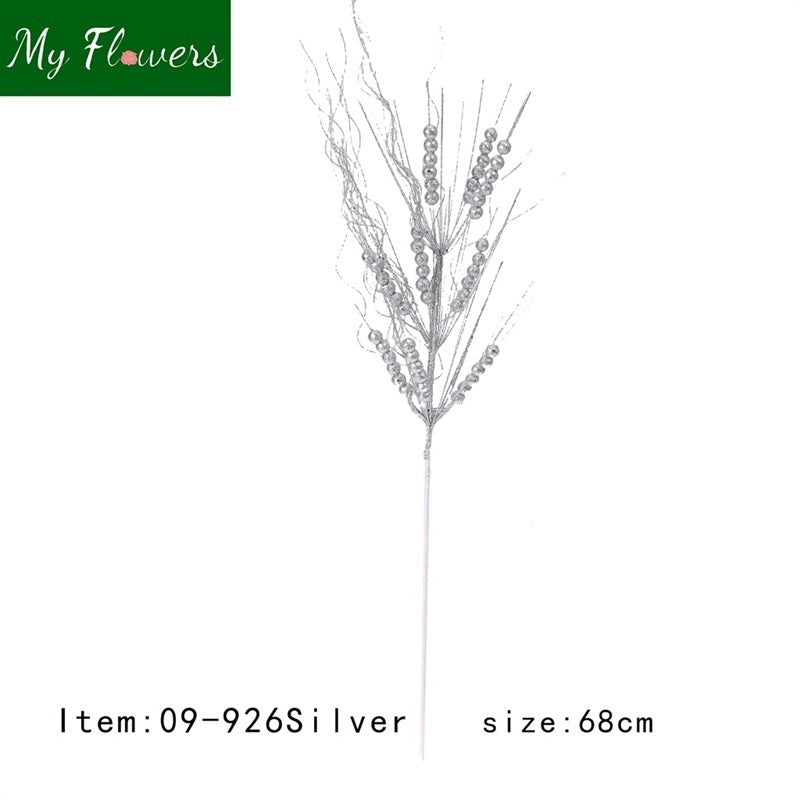 Silver Christmas Metallic Glitter Holly Stems