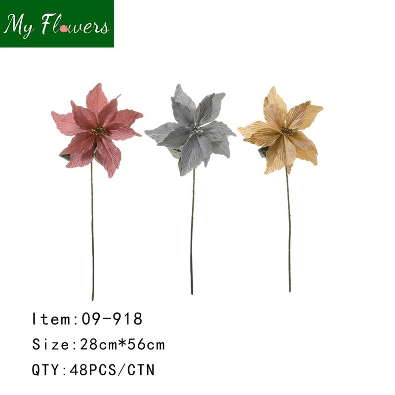 Christmas Poinsettia Stem Gold/Silver/Red Mix - 48 Pcs/Case