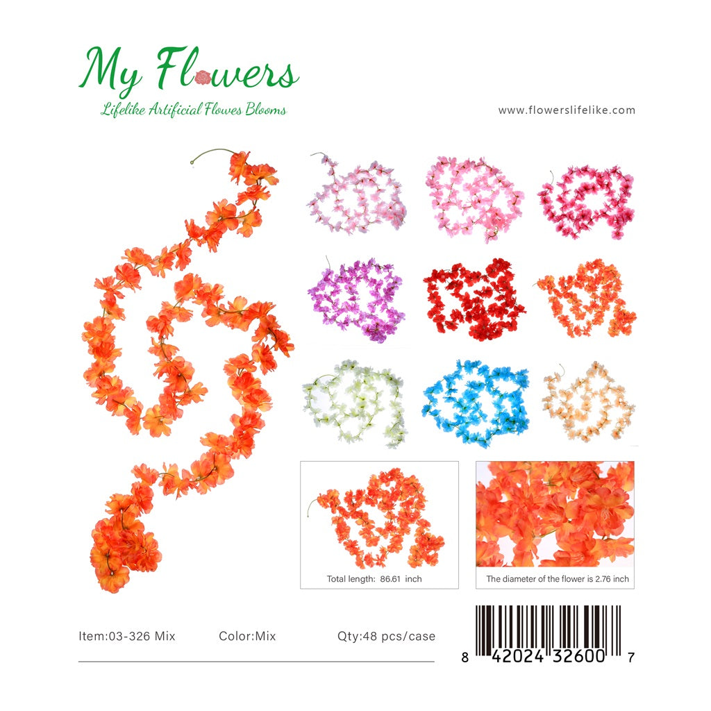86.61" 56-Head Mix Cherry Blossom Artificial Hanging Flower Garland | 48 Pcs/Case