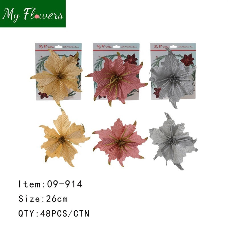 Christmas Poinsettia Flower on a Clip Gold/Silver/Red Mix - 48 Pcs/Case