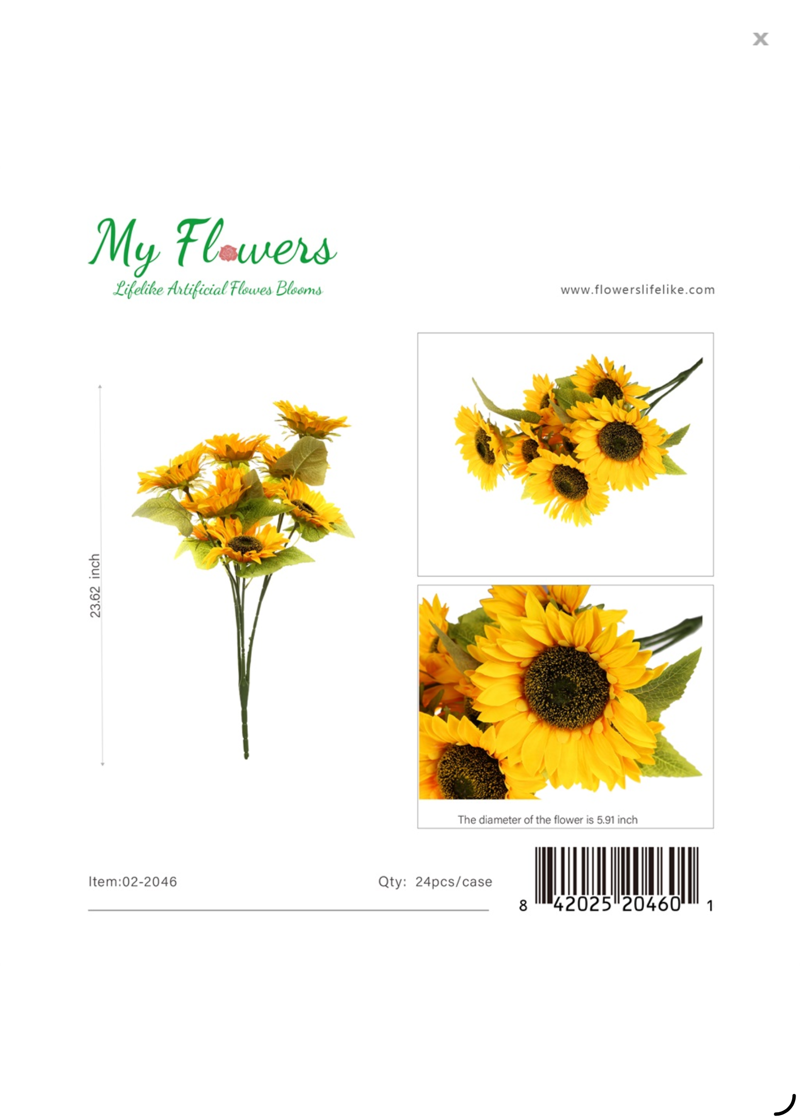 9 Head Sunflower Stem Real Touch - box of 24