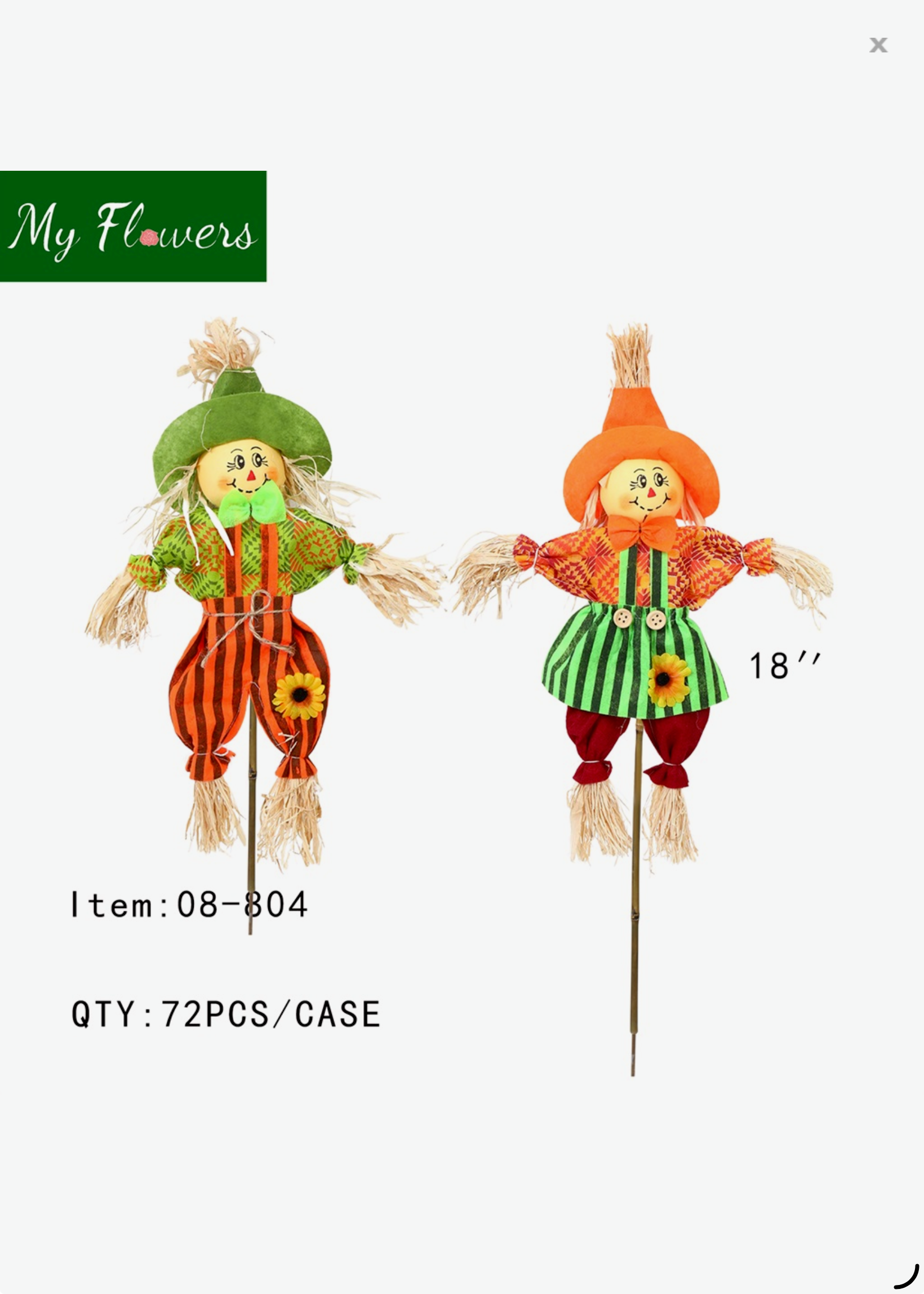 18" Straw Thanksgiving Scarecrow Pick on Stick – Box of 72