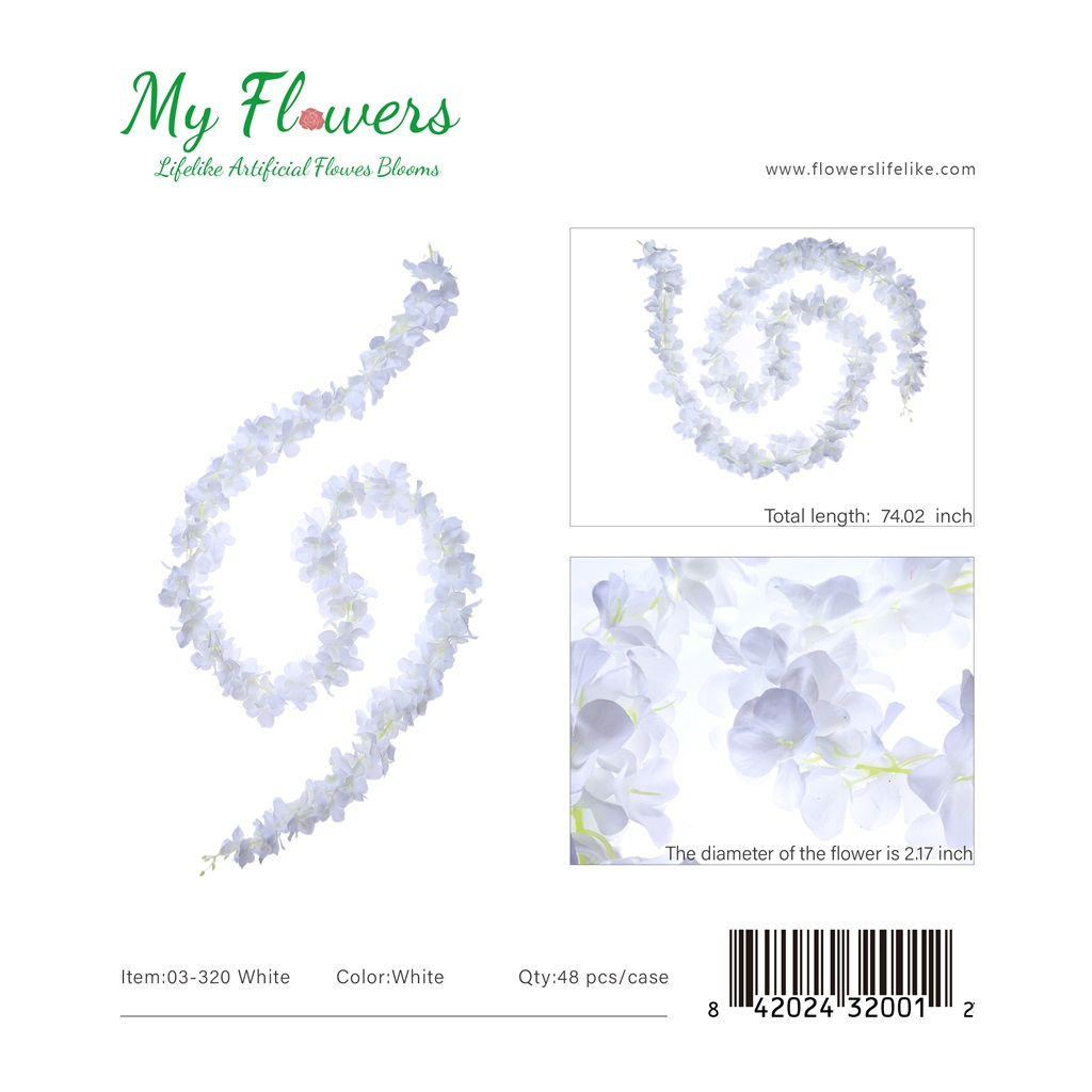 74 inch White Artificial Hanging Flower Garland - MyFlowers line