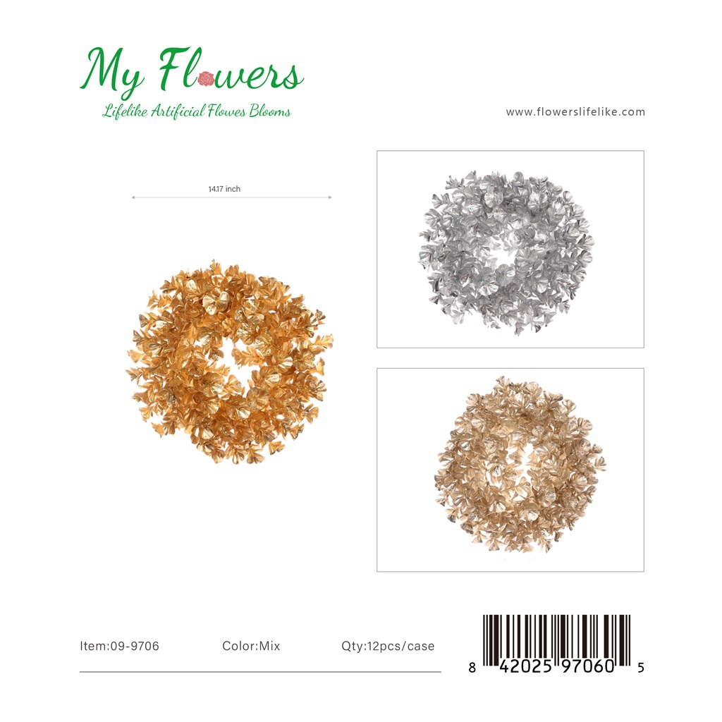 14 inch Metallic Flower Cluster Christmas Wreaths in Gold, Silver and Champagne - MyFlowers line