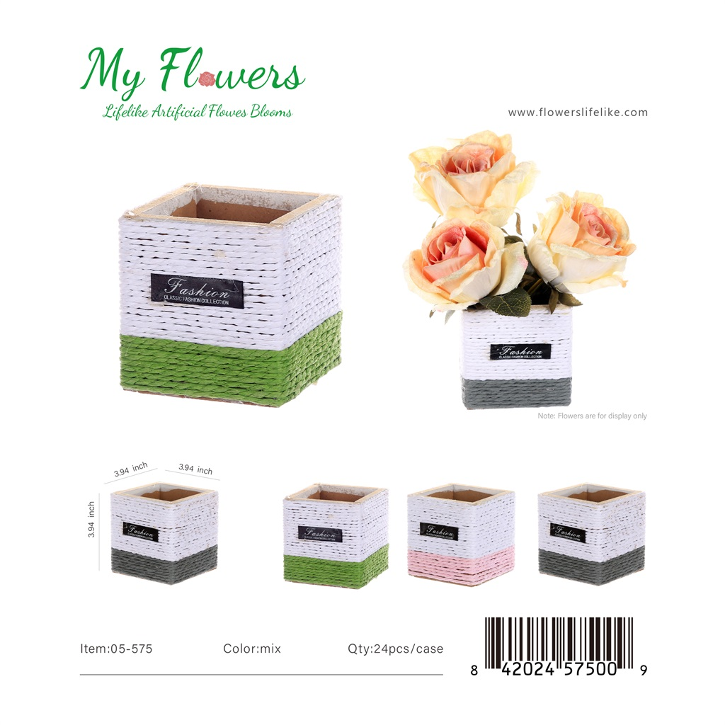 Mix Color Two-Tone Woven Square Basket Vase 3.94 inch - MyFlowers 05-575