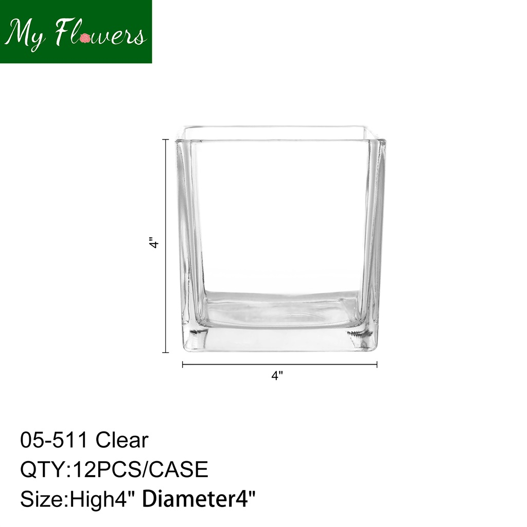 Clear Square Glass Vase 4x4 inch - MyFlowers 05-511 Clear