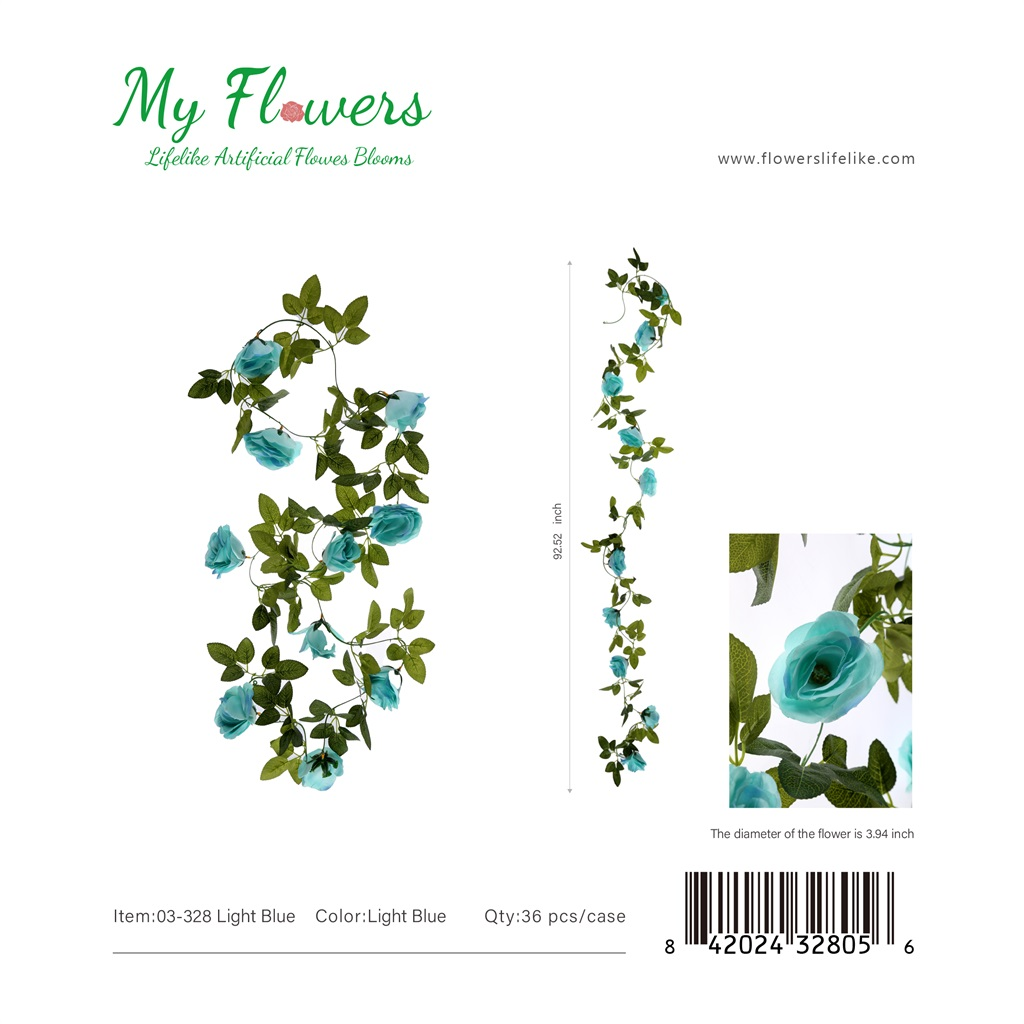 Light Blue Sweet Rose Artificial Hanging Flower Garland - MyFlowers 03-328 Light Blue