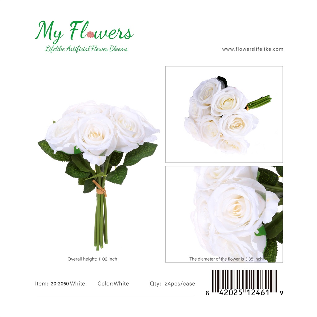 11.02 inch 7-Head Real Touch White Rose Bouquet - MyFlowers line