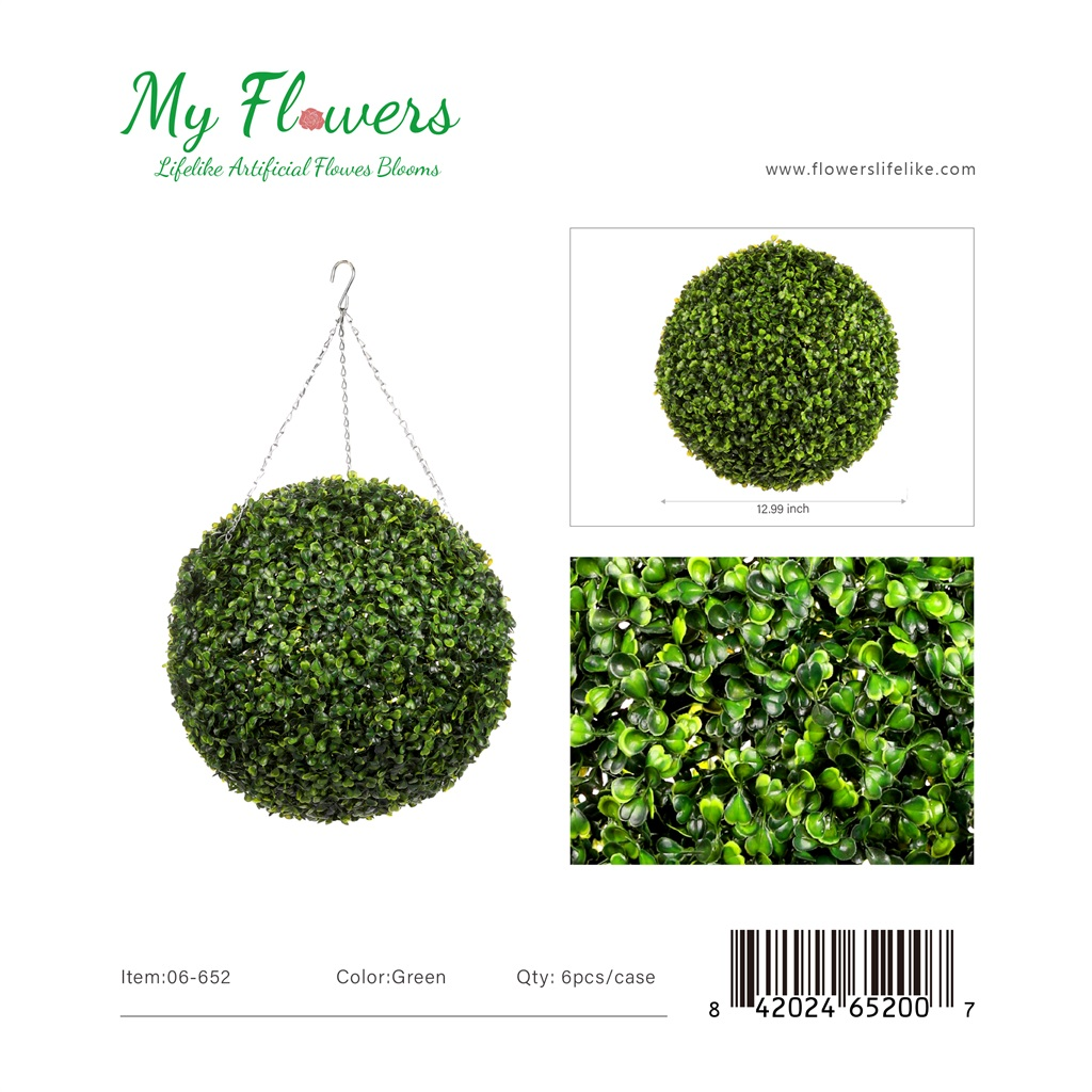Hanging Artificial Boxwood Topiary Ball with Chain Hook 12.99 inch Green - MyFlowers 06-652