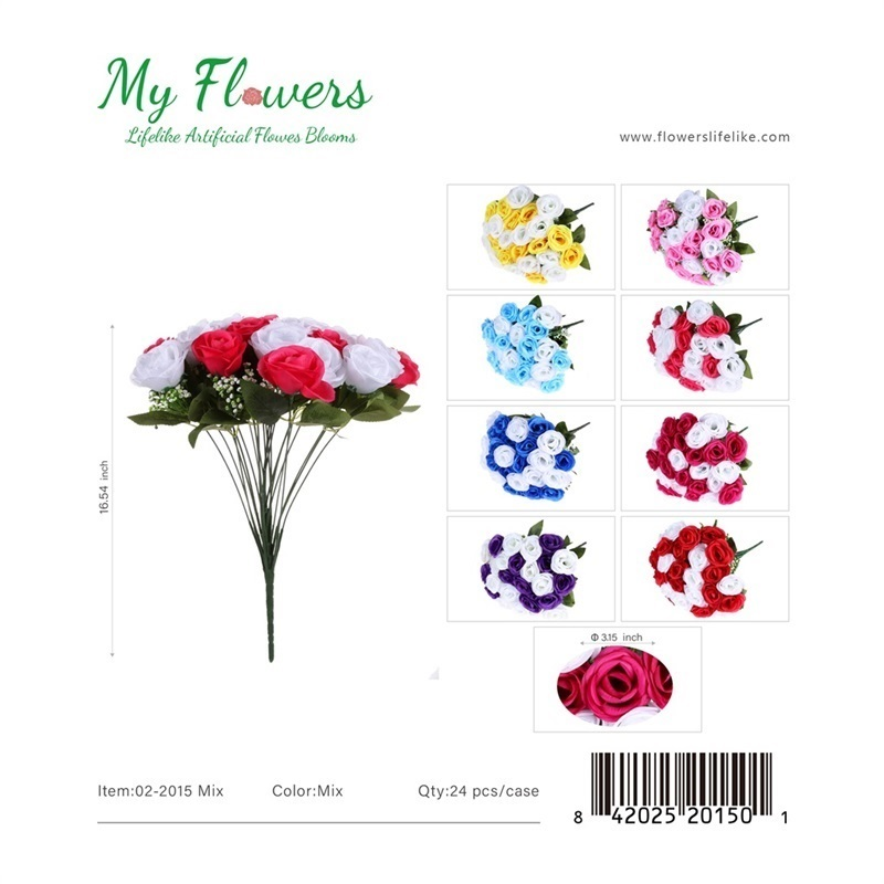 16.54 inch 24-Head Double Color Round Rose Bush Artificial Flower Bouquet in Mixed Colors - MyFlowers line