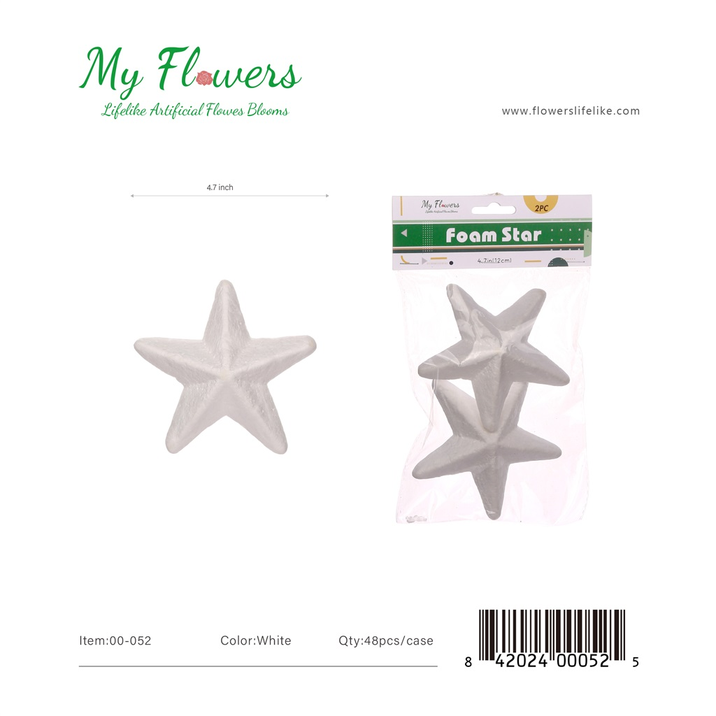 4.7 inch White Foam Stars 2 pieces per bag - MyFlowers line