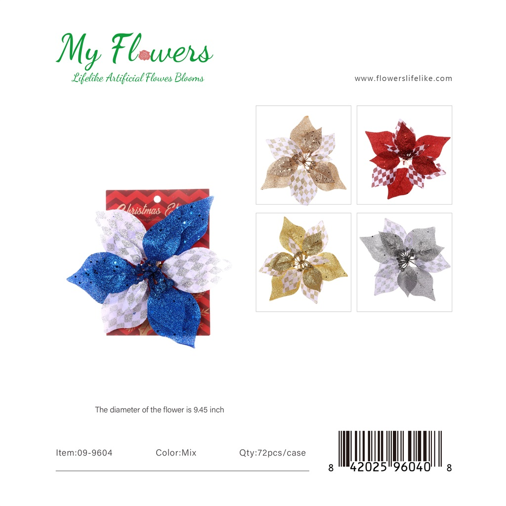 9.5 inch Christmas Glitter Harlequin Poinsettia Flowers in Mixed Colors - MyFlowers line