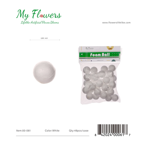 0.98 inch White Foam Balls 24 pieces per bag - MyFlowers line