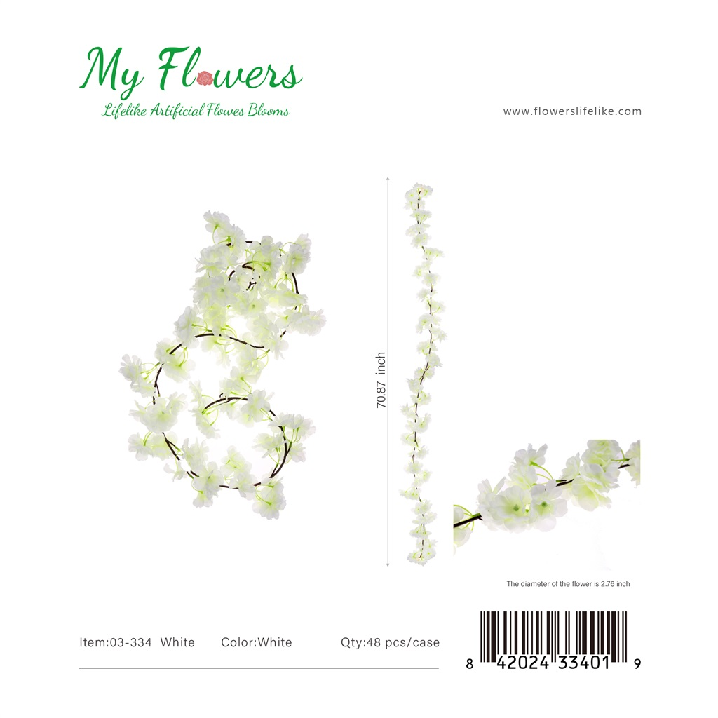 White Cherry Blossoms Artificial Hanging Flower Garland - MyFlowers 03-334 White