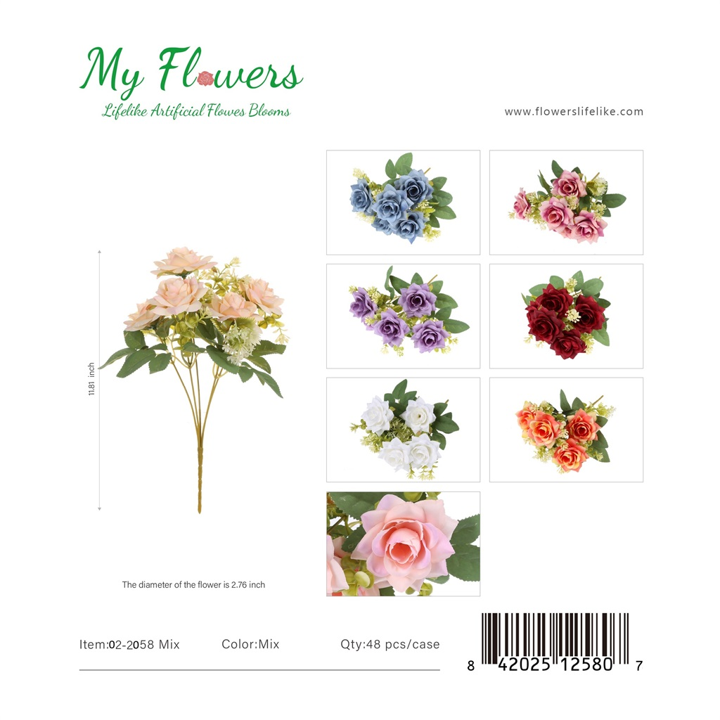 11.81 inch 5-Head Artificial Rolled Rose Bouquet in Mixed Colors - MyFlowers line