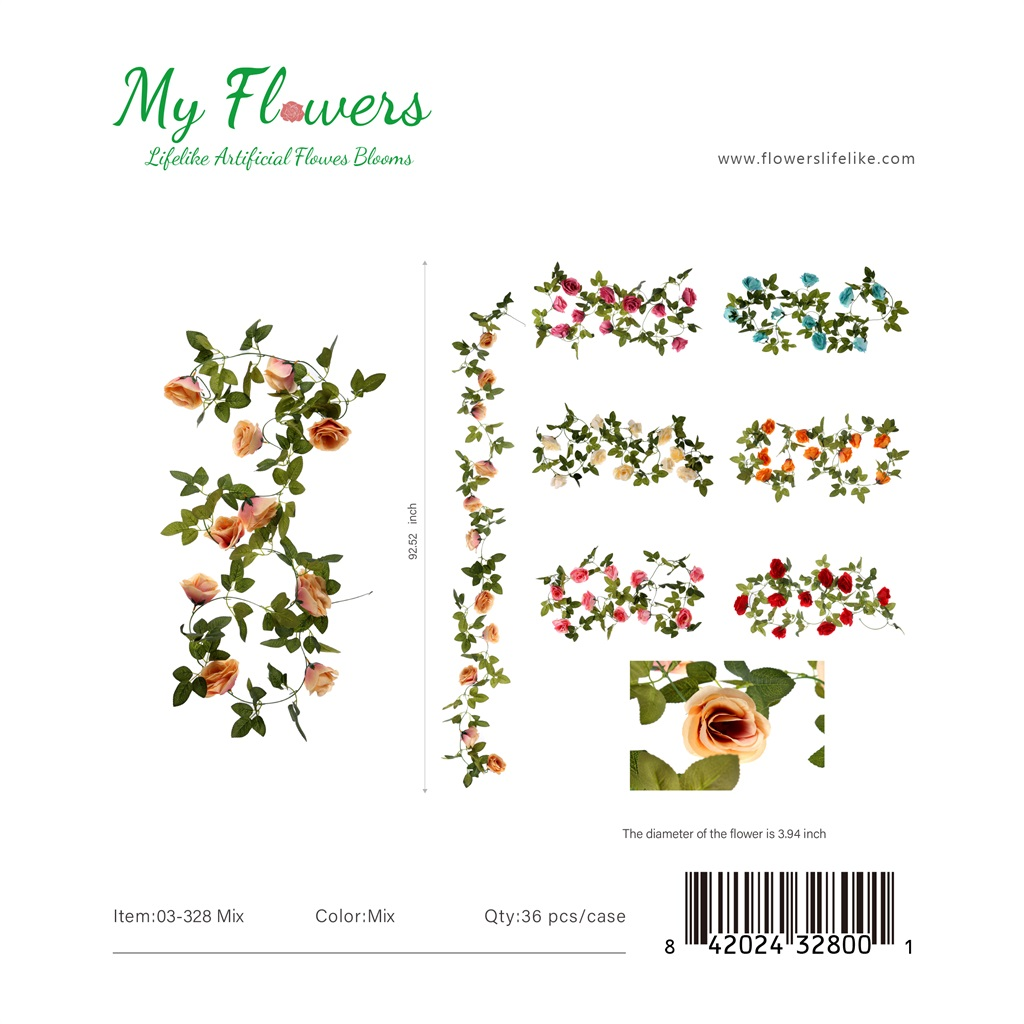 Mix-10 Head Sweet Rose Artificial Hanging Flower Garland - MyFlowers 03-328 Mix