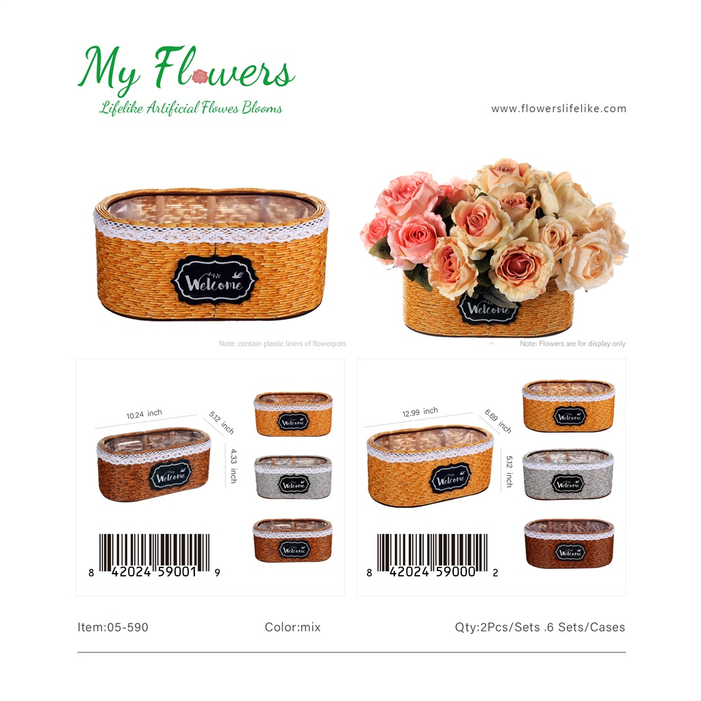 Mix Color Oval Woven Basket Planter Set Welcome Chalkboard Tag - MyFlowers 05-590