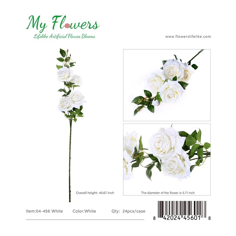 White 5-Head Real Touch King Rose Artificial Stem 45.67 inch - MyFlowers 04-456 White