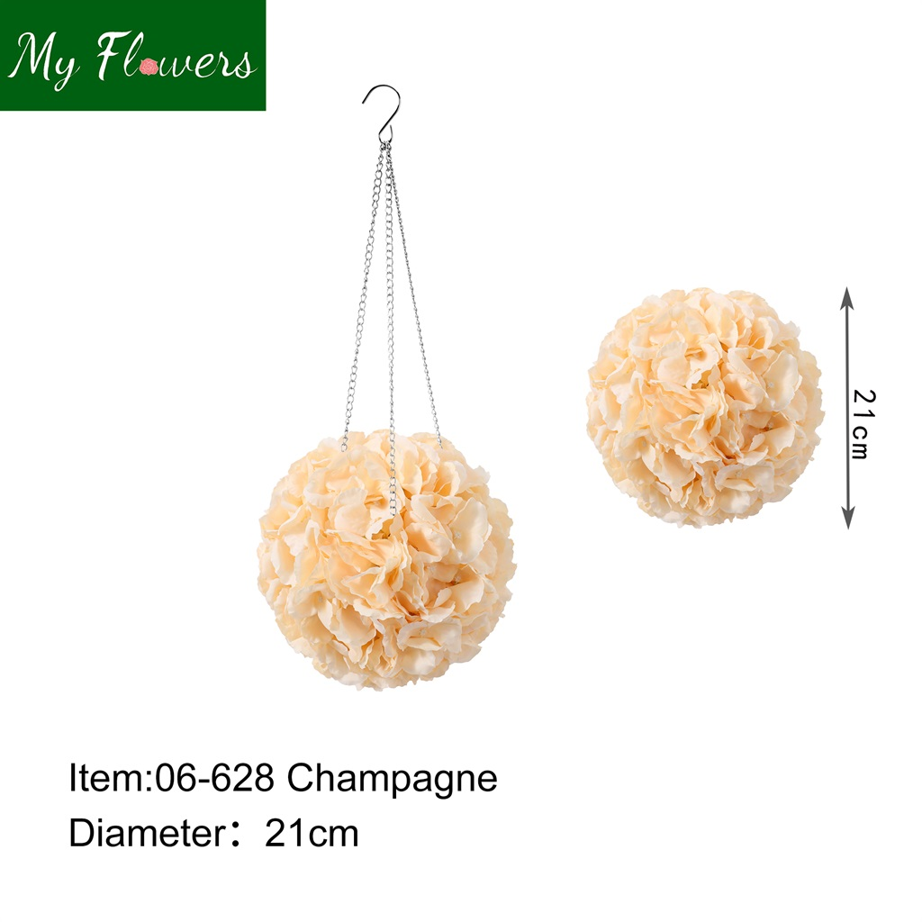Champagne Hanging Silk Hydrangea Ball with Chain Hook 8.27 inch - MyFlowers 06-628