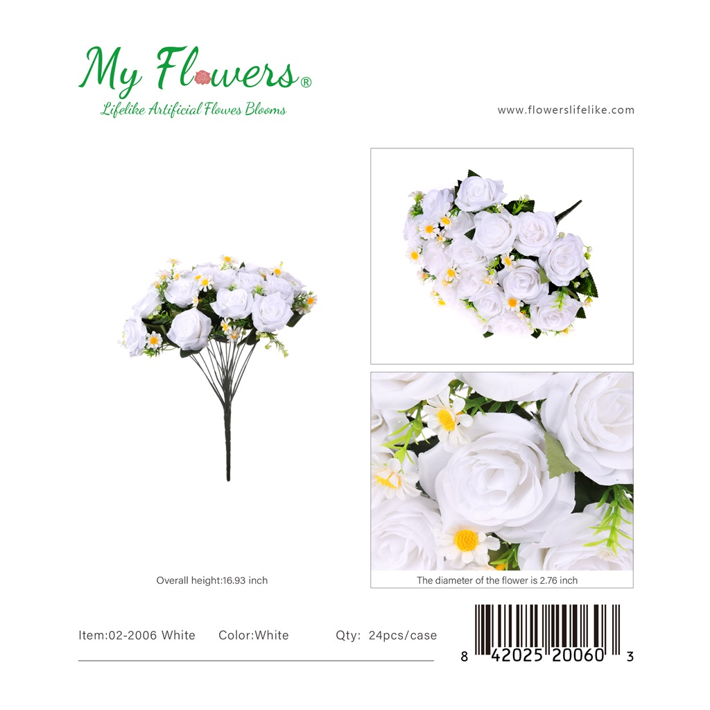 16.93 inch 18-Head White Fragrant Lady Rose Bush Artificial Flower Bouquet - MyFlowers line