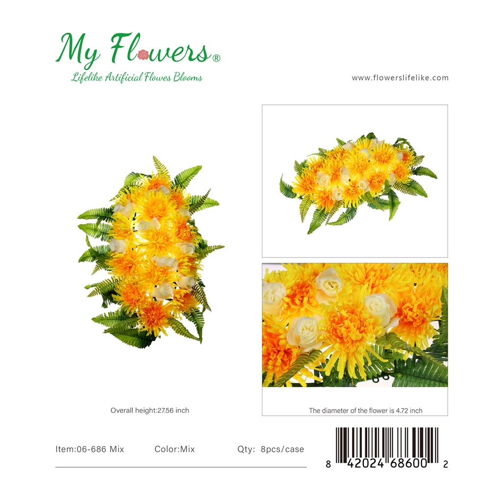 Mix Color 27-Head Silk Chrysanthemum Memorial Bouquet with Fern Leaves 27.56 inch - MyFlowers 06-686 Mix