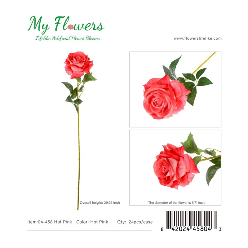 Hot Pink Single Real Touch King Rose Artificial Stem 29.92 inch - MyFlowers 04-458 Hot Pink