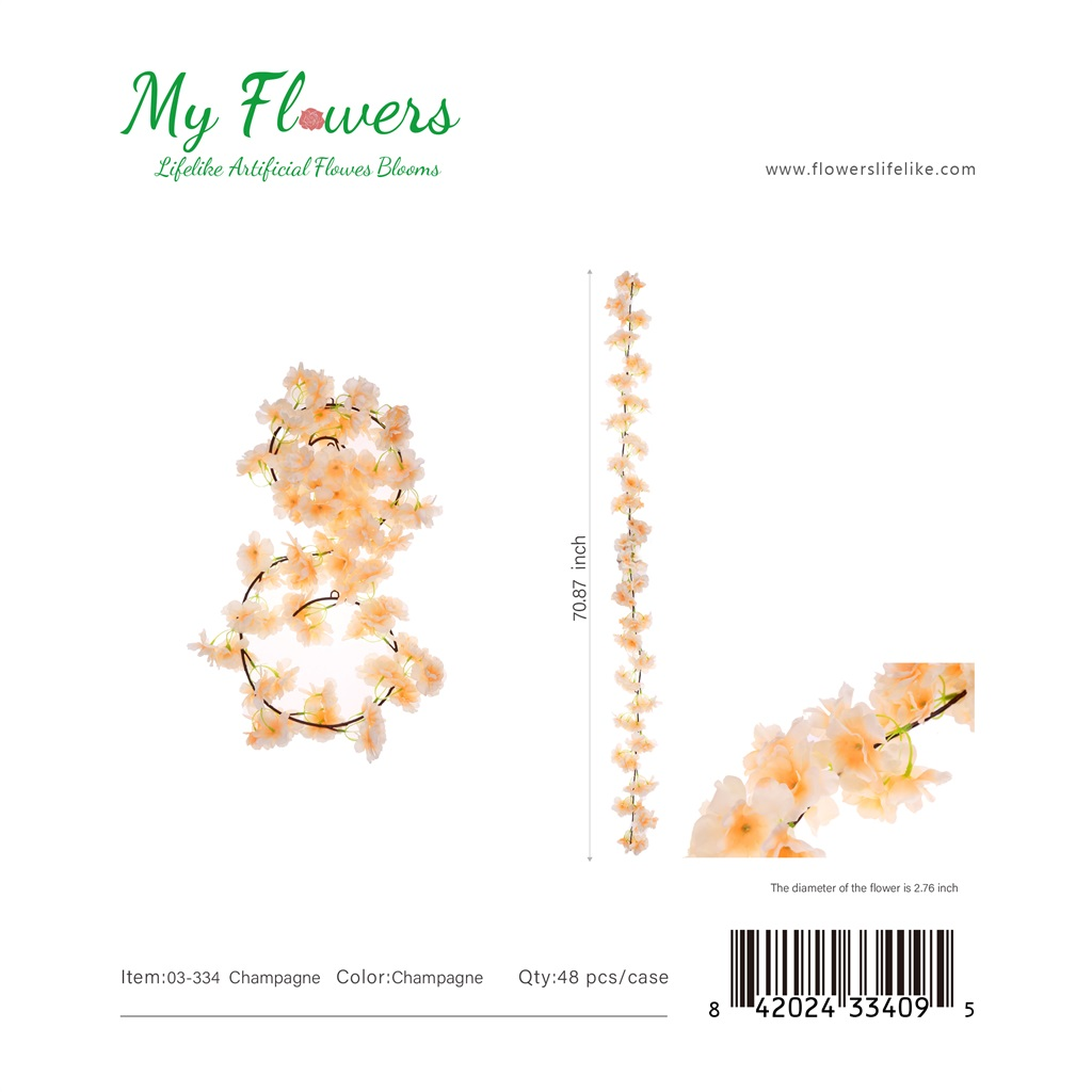 Champagne Cherry Blossoms Artificial Hanging Flower Garland - MyFlowers 03-334 Champagne