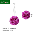 Hot Pink Hanging Silk Rose Ball with Chain Hook 8.27 inch - MyFlowers 06-627