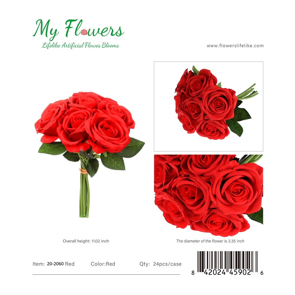 11.02 inch 7-Head Real Touch Red Rose Bouquet - MyFlowers line