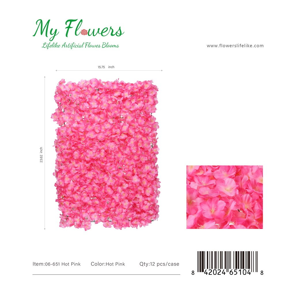 Hot Pink Double-Deck Silk Sakura Flower Wall Mat Backdrop Panel 23.62x15.75 inch - MyFlowers 06-651 Hot Pink