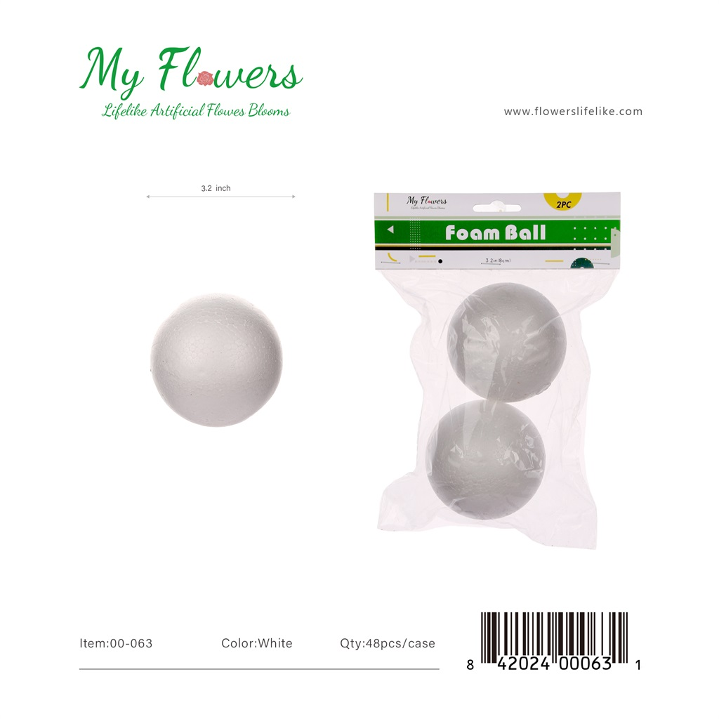 3.2 inch White Foam Balls 2 pieces per bag - MyFlowers line
