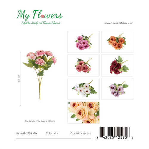 11.81 inch 7-Head Artificial Ranunculus Garden Rose Bouquet in Mixed Colors - MyFlowers line