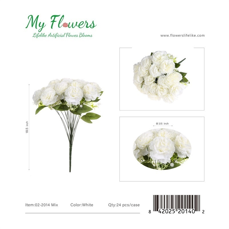 18.5 inch 18-Head White Carnation Bush Artificial Flower Bouquet - MyFlowers line