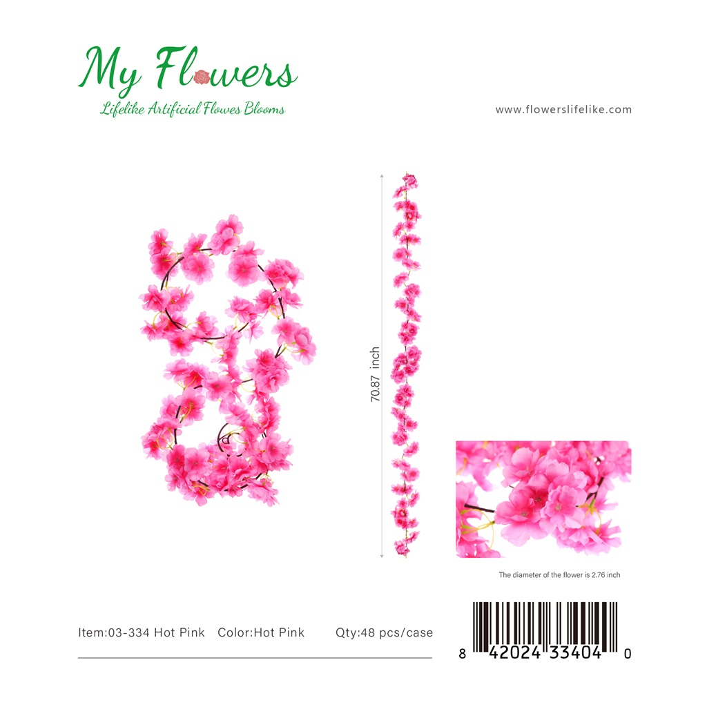 Hot Pink Cherry Blossoms Artificial Hanging Flower Garland - MyFlowers 03-334 Hot Pink