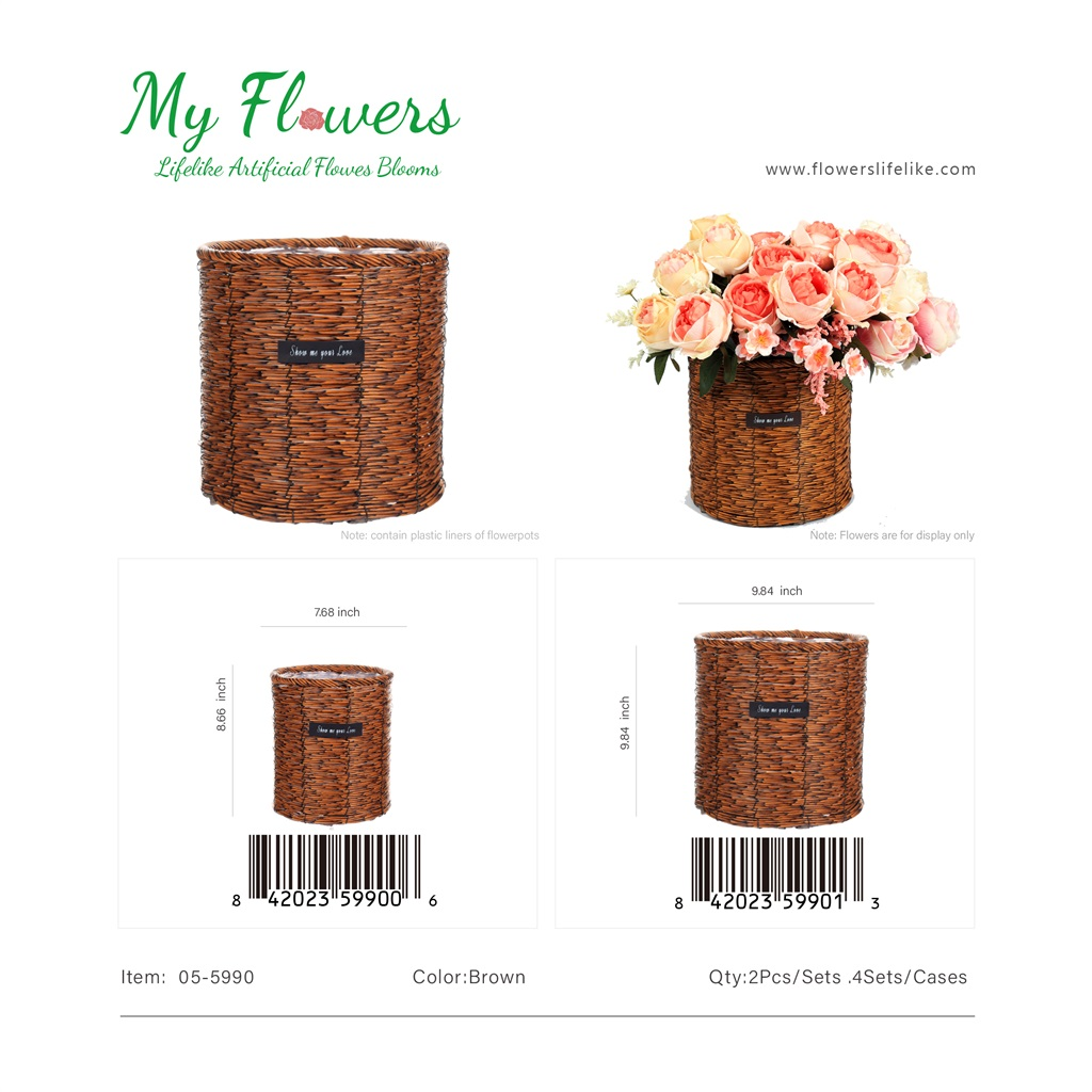 Brown Rattan Wicker Basket Vase Set 9.84x9.84 inch - MyFlowers 05-5990