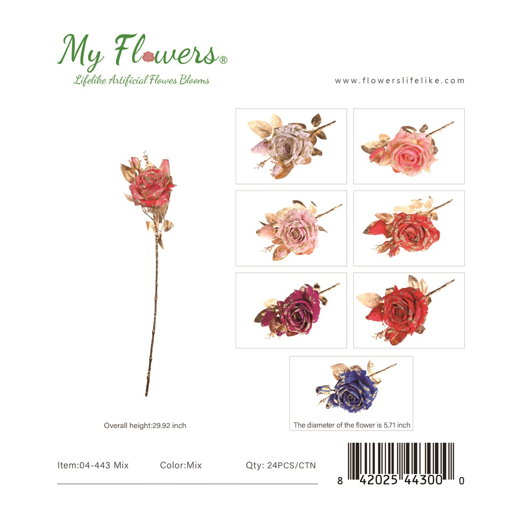 Mix Color 3-Head King Rose Artificial Stem 29.92 inch - MyFlowers 04-443 Mix